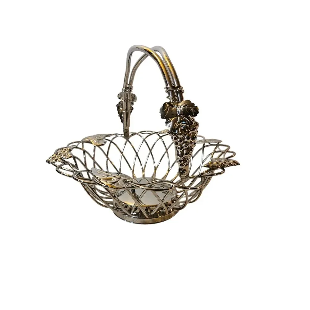 Decorative metal grape leaf design bread basket